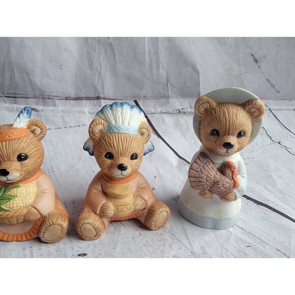 Homco Figurines Autumn Harvest Thanksgiving Bears Set #5312 READ - Picture 3 of 11